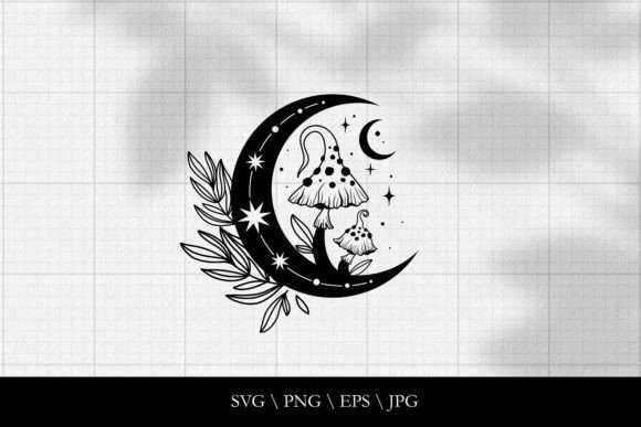 Mystical Mushrooms, Moon SVG for T-Shirt Graphics & Digital Design Sellers