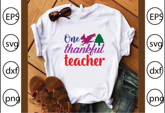 One Thankful Teacher: A Heartfelt Graphic for T-Shirt Designs and Marketing Visuals